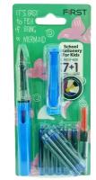 Перьевая ручка + 7 капсул с чернилами / Ручка перьевая, цвет синий