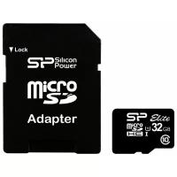 Карта памяти Silicon Power microSDHC 32 ГБ Class 10, UHS-I, R/W 25/14 МБ/с, адаптер на SD, черный