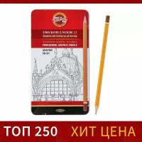 Набор карандашей чернографитных разной твердости 12 штук Koh-i-Noor 1502/III, 5B-5H, в металлическом пенале