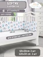 Бортики в детскую кроватку для новорожденных FunEcotex. Бортик для кроватки 120х60 Ежики