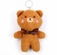 Маленькие мягкие игрушки Без бренда Мягкая игрушка «Медведь с бантиком», на брелоке, размер 14 см, цвет коричневый