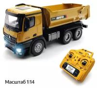 Радиоуправляемая игрушечная машина, строительная техника Грузовик/Самосвал Huina HN1582 масштаб 1:14, жёлтый