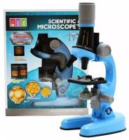 Набор для опытов с микроскопом детский Subor Scientific Microscope / Микроскоп детский / Развивающая игрушка для детей / Детский Микроскоп с 3 объективами 1200х 400х 100х, голубой