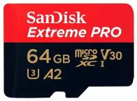 Карта памяти SanDisk microSDXC 64 ГБ Class 10, V30, A2, UHS Class 3, R/W 170/90 МБ/с, адаптер на SD, черный/красный