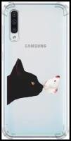 Противоударный силиконовый чехол на Samsung Galaxy A30s / Самсунг Гэлакси А30s с рисунком Черный кот и бабочка