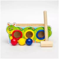 Игровой набор Woodlandtoys Стучалка цветная Гусеница», 3 отверстия 9*20*6,5 см