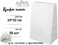 Крафт пакет бумажный без ручек, 24*32 см (глубина 11 см), 30 штук, белый