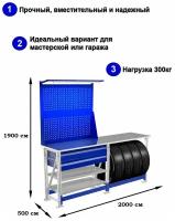 Стол производственный, верстак практик Master MT100. MF1. MF1. MF1.222.000 комплект №М324 универсальный в гараж, в мастерскую,1900х2000х500