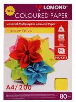 Бумага цветная А4, 200 листов LOMOND интенсив, жёлтая, блок 80 г/м² (1004215)