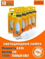 Лампа светодиодная (10шт) форма свечи Ecola LED 8,0W Premium, цоколь E14, теплый свет 2700K