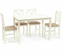 Обеденная группа Woodville Хадсон Hudson Dining Set ivory white / слоновая кость / ткань коричнево-золотая