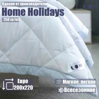 Одеяло Стеганое 220х200 с окантовкой Белый с голубой полоской / Подарочное