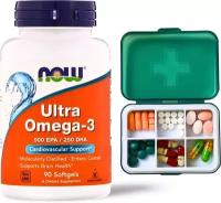 Витамины NOW Ultra Omega-3 500 EPA/250 DHA, 90 софтгель-капсул с таблетницей VIT4U