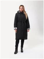 Куртка Maritta Aska, демисезон/зима, удлиненная, силуэт прямой, капюшон, карманы, подкладка, размер 48, черный