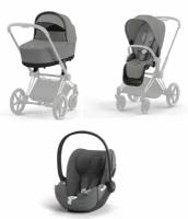 Коляска 3 в 1 NEW Cybex PRIAM IV Mirage Grey шасси Matt Black с автолюлькой Mirage Grey (Plus)