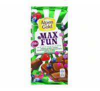 Шоколад Alpen Gold Max Fun молочный клубника, малина, черника, черная смородина, взрывная карамель, шипучие шарики, 150 г