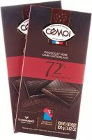 Горький шоколад Cemoi 72% какао, 100г, 2шт