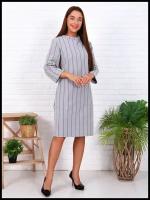 Платье офисное с рукавом миди (серый-полоса), размер 50 / серый-полоса / relax textile