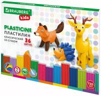 Пластилин классический для лепки (набор) для детей Brauberg Kids, 36 цветов, 720 г, стек, 106438