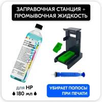 Заправочная платформа (станция) для картриджей и ПГ HP 121-123, 650-652 и др. комплект с шприцом + универсальная промывочная жидкость Inkmaster 180мл