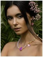 Колье Soti designer jewerly, с розовым кварцем, позолота