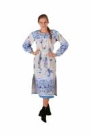 Платье Русский Сарафан, хлопок, прямой силуэт, миди, размер 44-46, голубой, бежевый