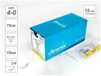 Кетгут простой, шовный материал атрамат, USP 4-0 неокраш. 75см, игла обратно-реж. 19мм 3/8, PE1924-75 ATRAMAT, пр-во Мексика, 12 шт./уп