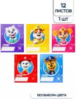 Тетрадь Paw Patrol Щенячий патруль, 12 листов, клетка, 1 шт, цвет в ассортименте