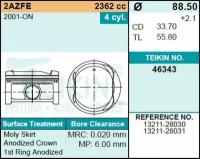 Поршни (К-Т 4шт) Std 2az-Fe Harrier, Kluger Acu1#, Mcu1#, Sxu1#, Ipsum Acm2# 88,5/1,2/1,2/2 TEIKIN арт. 46343 STD