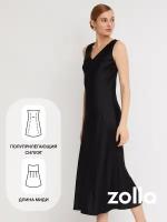 Платье-комбинация Zolla, атлас, в бельевом стиле, полуприлегающее, миди, размер XS, черный