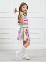 Платье для девочки с коротким рукавом в садик на лето, медхен, размер 116, полоска разноцветная