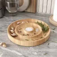 Менажница деревянная, сервировочная тарелка, блюдо для сервировки, 20х20х3.5 см (3 секции)