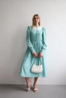 Платье NA LUBVI, натуральный шелк, в классическом стиле, полуприлегающее, миди, пояс на резинке, подкладка, размер 40, голубой