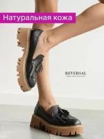 Лоферы женские натуральная кожа туфли кожаные, Reversal, 550113_Черный-(Таба)-39