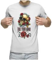 Мужская футболка «Череп в розах - Освободи свой разум»