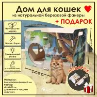 Домик для кошек Мини / Деревянный домик для кота / Лежак для кошек / Лежанка для кошки из фанеры / Домик для животных из дерева