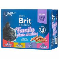 Влажный корм для кошек Brit Premium Family Plate, с курицей, с индейкой, с говядиной, с треской, с лососем, с форелью (кусочки в соусе)