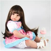 Kaydora Кукла Реборн (Reborn Dolls) - Девочка в розовом платье в горошек и бабочкой (51 см)