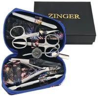 Маникюрный набор Zinger 7103, 6 предметов, серебристый/бабочки