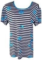 футболка женская размер 48-50/Футболка женская в полоску с якорями/Футболка женская морская тема/Футболка женская летняя