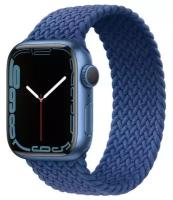 Ремешок плетёный монобраслет (Braided Solo Loop) для Apple Watch 1-8, Ultra, SE 42 мм, 44 мм, 45 мм, 49 мм размер 8-9 (M) 155 мм, синий
