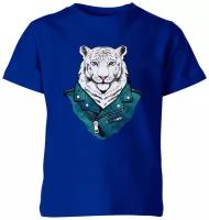 Детская футболка «Белый тигр в куртке-косухе»