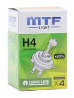 Лампа автомобильная галогеновая H4 MTF Standard+30% 12V 60/55W P43t-38 HS1204