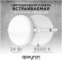 Безрамочная встраиваемая светодиодная панель Apeyron 06-109 / 24Вт (18Вт+6Вт), 230В/50Гц, 2040Лм, 6500К, IP20