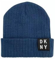 Шапка DKNY синяя с лого на отвороте
