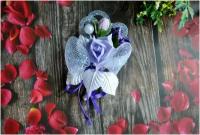Бутоньерка свадебная для жениха или свидетеля с розой и атласным бантиком, в фиолетово-сиреневой цветовой гамме