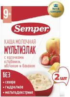 Каша Semper Мультизлак с кусочками клубники, яблоком и бананом молочная, с 9 месяцев, 180 г