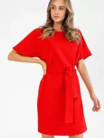 Платье женское базовое однотонное с коротким рукавом с поясом GOJI красный М