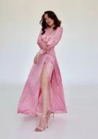 Платье с запахом Bright Fame, полуприлегающее, макси, размер L, розовый