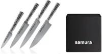 Набор из 4-Х кухонных ножей SAMURA BAMBOO и подставки универсальной квадратной черной